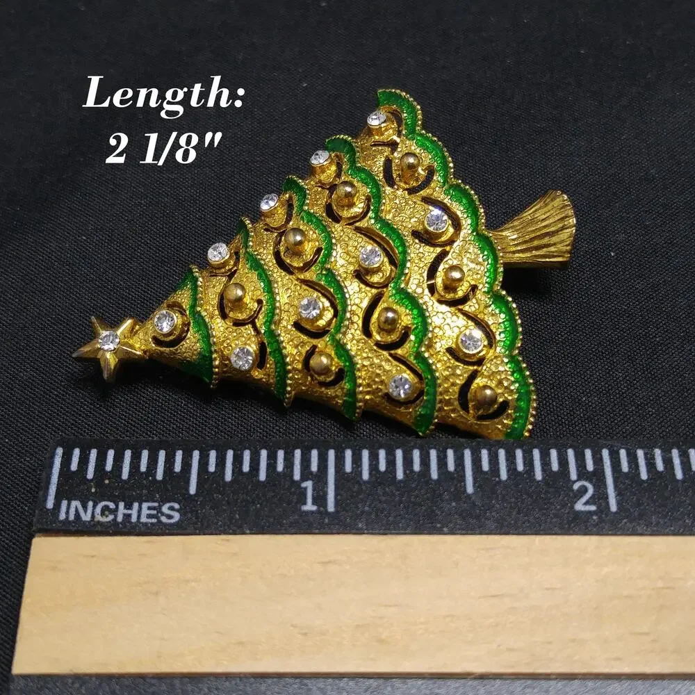 Eisenberg Ice Christmas Tree Brooch, Rhinestones & Enamel, Vintage Jewelry